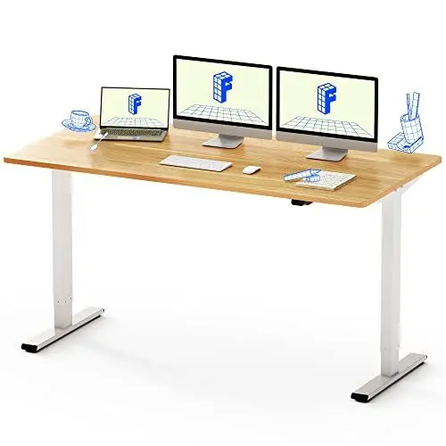 Produktbild: FLEXISPOT Höhenverstellbarer Schreibtisch 160×80cm, mit Haken und 25mm EINTEILIGER Tischplatte, ergonomischer Schreibtisch mit LED-Höhenanzeige und Memory-Funktion (Ahorn, Weiß)