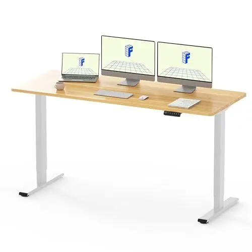 Produktbild: FlexiSpot Höhenverstellbarer Schreibtisch mit 2 Motoren & 25MM einteiliger Tischplatte,ergonomischer Bürotisch - 160 x 80 cm Ahorn, weißes Gestell