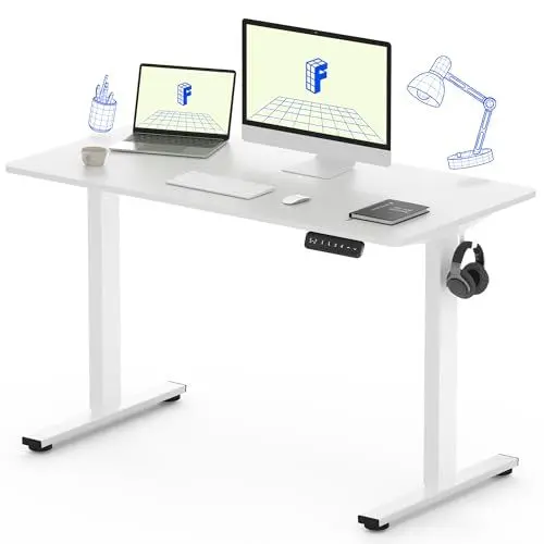 Produktbild: FlexiSpot Höhenverstellbarer Schreibtisch mit 2 Motoren & 25MM einteiliger Tischplatte,ergonomischer Bürotisch - 140 x 80 cm Weiß, weißes Gestell
