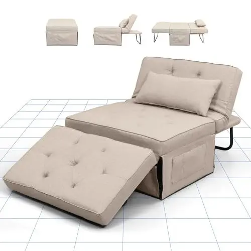 Produktbild: FLEXISPOT Sofabed, Relaxsessel Wohnzimmer Sessel mit hocker Schlafsessel Klappbar mit bettfunktion， SofaBett ausziehbarer Schlafsessel Belastbar bis 300kg, BEIGE, 91 * 69 * 35 cm