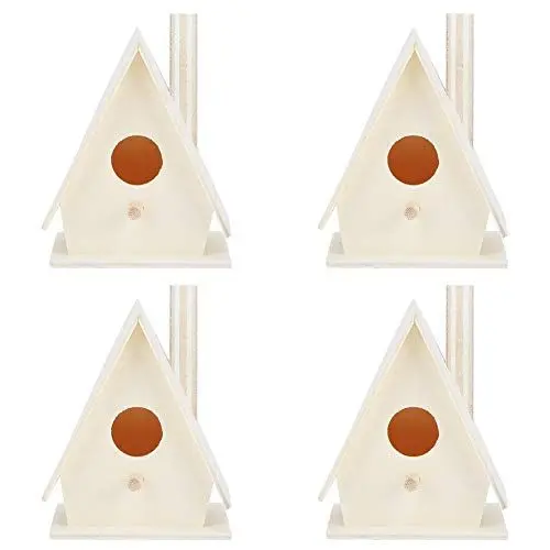Produktbild: FLEXMAN 4 Stück Vogelhäuser aus Platane Holz, Feuchtigkeitsbeständiges Vogelhaus für Den Außenbereich mit Hängeseilen für Gärten, Innenhöfe, Balkone, 7,6 X 4,1 X 5,6 cm