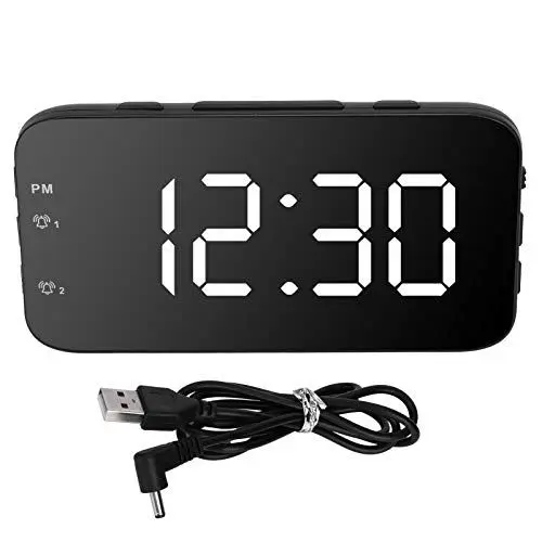 Produktbild: flexman Wecker, LED Digitalwecker, Tragbare Schreibtischuhr, Dual Alarmeinstellung, LED Digitaluhr, Großer LED Display Wecker für Hotel, Zuhause, Eigentumswohnung (Weiß)