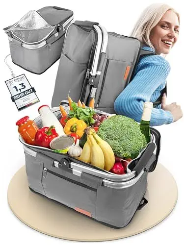 Produktbild: FlexPack Einkaufskorb faltbar als Rucksack tragbar Kühltasche Kühlbox Picknickkorb und Kühlrucksack in Einem