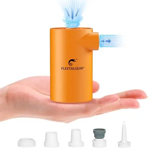 Produktbild: FLEXTAILGEAR EVO Pump, Tragbare Elektrische Pumpe,Luftmatratze Pumpe, Hoher Luftdruck von 4,5kPa, 3800mAh Akku,5 Mehrfachfunktion Düsen für Doppelbett,Schlauchboot,Einzelbett,Luftmatratze