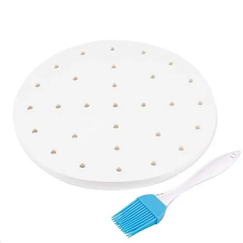 Produktbild: Flexzion AirFryer Backpapier für Heißluftfritteuse, 19cm 100 Stück Rund Perforierte Pergamentpapier für Bambus Dampfgarer & 3,5 & 3,7 QT AirFryer, Mikrowelle, Backofen Antihaft-Kochen