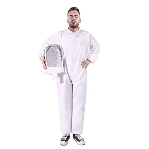 Produktbild: Flexzion Ganzkörper-Imkeranzug, Imkerbekleidung Overall Jacke Outfit Ausrüstung Bienenhaltungszubehör mit schützender, selbsttragender, runder Schleierhaube für Imkerei (L)