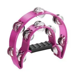 Produktbild: Flexzion Tamburin, Handtrommel - 25cm Schellenkranz mit Handgriff, Musik Schlaginstrument, zweireihig Schellenring in Halbmond-Form Rahmen, mit 20 Paar Metall Schellen, für KTV & Party, Rosa