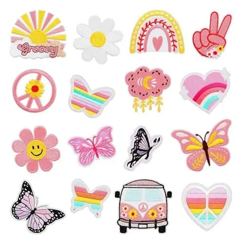 Produktbild: Flicken zum Aufbügeln Kind, 16 Stück Bügelflicken Jeans Bügelbilder Aufbügelflicken DIY Bestickte Patches Bügel Aufnäher Denim Außen Patch Kleidung Nähaufnäher (Rosa)
