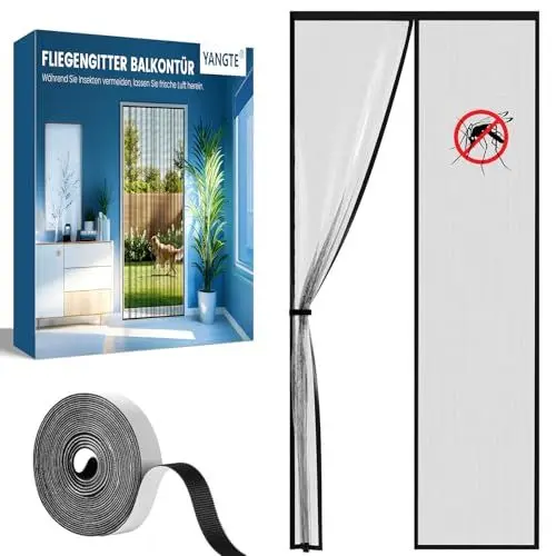 Produktbild: Fliegengitter Balkontür, Magnet Insektenschutz Tür 85x200 cm, Magnetvorhang Fliegenschutz Terassentür - Mückenschutz Türvorhang Kellertür - Fliegenvorhang Terrassentür Ohne Bohren,Schwarz