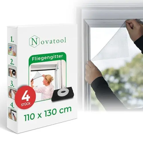 Produktbild: Fliegengitter Fenster 110x130 anthrazit 4 Stück individuell kürzbar Insektenschutz Fliegennetz Fensternetz Mückennetz Mückengitter Fenstergaze