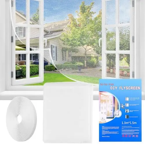 Produktbild: Fliegengitter Fenster, 130 x 150cm Insektenschutz Fenster Ohne Bohren Fliegengitter Zuschneidbar Mückenschutz Fenster mit Klettband Selbstklebend Moskitonetz für Aalle Dachfenster Tür, Weiß