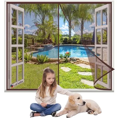 Produktbild: Fliegengitter Fenster Magnet Insektenschutz Braun 160x160cm Magnetischer Fliegenvorhang Automatisch schließen für Balkontür Kellertür Terrassentür ohne Bohren