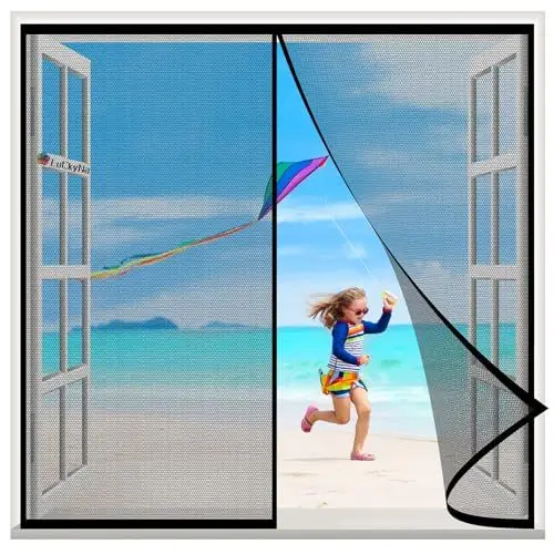 Produktbild: Fliegengitter Magnet Fenster 135x80cm Schwarz Magnetischer Fliegenvorhang Automatisch schließen für Balkontür Kellertür Terrassentür ohne Bohren