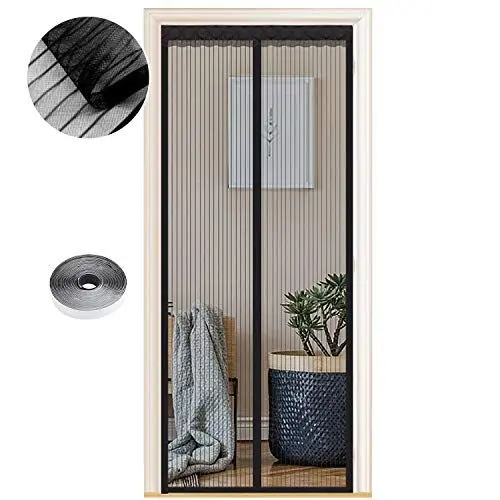 Produktbild: Fliegengitter Tür Magnet Insektenschutz, Verschiedene Größen, 95 x 200cm, Magnetvorhang ist Ideal für Balkontür Wohnzimmer und Terrassentür, Ohne Bohren, Schwarze Streifen