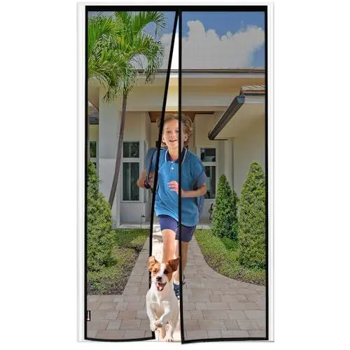 Produktbild: Fliegengitter Tür Ohne Bohren 95x210cm,Insektenschutz Tür Starken Magneten,3.8CM Verbreiterter Türkopf,Fliegengitter Magnet Balkontür/Terrassentür/Kellertür,Kanten aus Oxford-Stoff,Schwarz