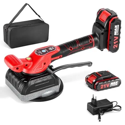 Produktbild: Ricyea Fliesen Vibrationsgerät, Akku Fliesenrüttler, Fliesenleger Maschine mit 5 Gang Geschwindigkeit, 130 mm Saugnapf, Fliesenvibrator für 0.2-1.2m Fliesen, Wandfliesen (inkl. 2 Batterien)