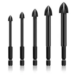 Produktbild: Fliesenbohrer Glasbohrer Set Fliesen Bohrer Keramikbohrer Hartmetallbohrer mit 4 Schneiden 5mm 6mm 8mm 10mm 12mm Bohrer für Fliesen
