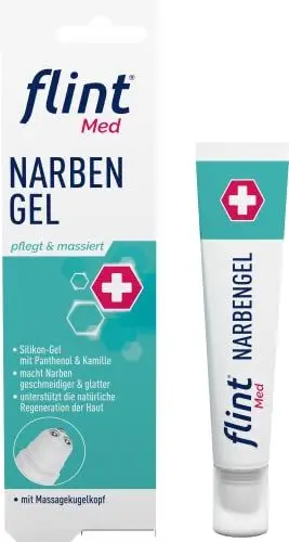 Produktbild: flint Med Narbengel – Narbensalbe mit integriertem Narbenroller, macht Narben geschmeidiger und glatter, für frische und alte Narben, vegan, transparent und hautpflegend, 17 ml