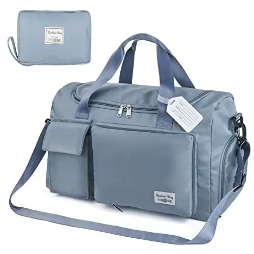 Produktbild: Flintronic 35L Faltbare Reisetasche Gepäcktasche Große Weekender Übernachtungstasche Urlaubstasche Wasserdicht Sporttasche für Herren Damen (mit 1 Gepäckanhänger) - Blau