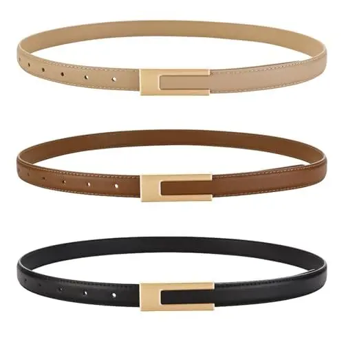 Produktbild: flintronic Ledergürtel Damen, Verstellbarer Schmaler Taillengürtel für Damen, Dünner Gürtel, Skinny Retro Taillengürtel, Klassisch Damengürtel für Kleider Hosen Jeans (Schwarz + Karamell + Khaki)
