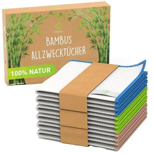 Produktbild: FLIPLINE Bambustücher, 6X 100% Bambus Putztücher (33 x 33 cm), Allzwecktuch, Perfekt für Küche, Bad, Haushalt, Mehrzweck-Reinigungstücher, Reinigungstücher, Mehrlagige Lappen, Fensteruch, Küchentücher