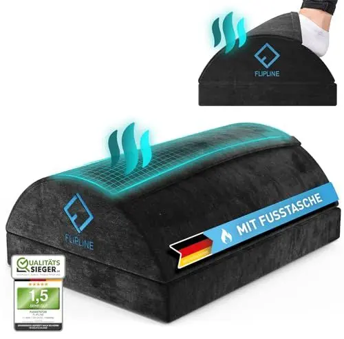Produktbild: FLIPLINE Fußstütze Schreibtisch - (TEST SEHR GUT) - Höhenverstellbare Fußbank (rutschfest) - mit Flauschfaser Fußtasche - für Schreibtisch Büro Homeoffice Zubehör - Fußkissen Footrest Fußhocker
