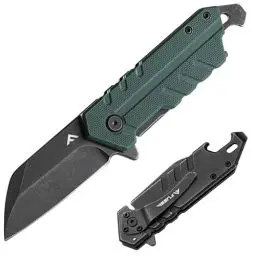 Produktbild: FLISSA Taschenmesser Klappmesser, Abgenutzter Stil, Einhandmesser mit G10 Griff, Jagdmesser mit Taschenclip&Flaschenöffner, Outdoor Survival Messer für Camping, Jagd und Wandern, Grün