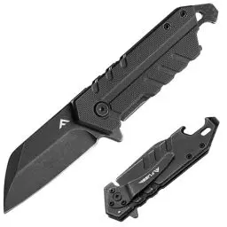 Produktbild: FLISSA Taschenmesser Klappmesser, Abgenutzter Stil, Einhandmesser mit G10 Griff, Jagdmesser mit Taschenclip&Flaschenöffner, Outdoor Survival Messer für Camping, Jagd und Wandern, Schwarz
