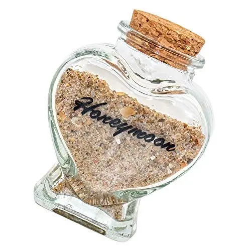 Produktbild: Flitterwochen Sand Andenken Glas – Flitterwochen Souvenir Geschenk für frisch Vermählte – Bachelorette Geschenke für Braut oder Brautpaar (mit Geschenk-Box) (Herzförmige Glasflasche)