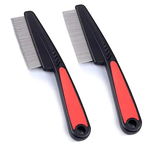 Produktbild: Flohkamm für Hunde Katzen 2 Stück Profi Hund Katze Läusekamm Staubkamm Floh Kamm Groben & Feine Zähne Edelstahl Lice Flea Comb