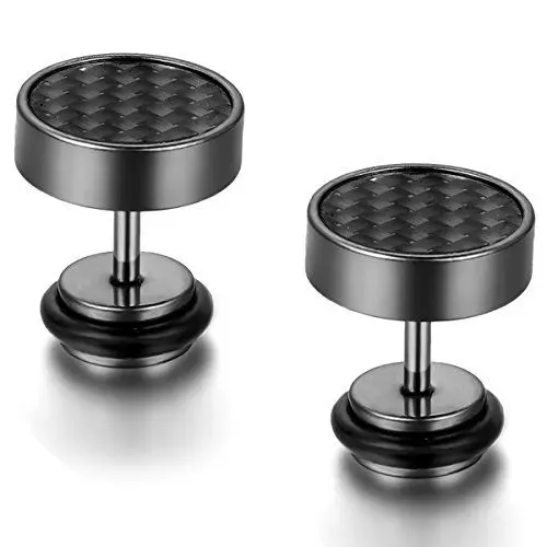 Produktbild: Flong Männer Ohrstecker Damen Ohrringe, 10mm Edelstahl Gestüt Stecker Kohlenstoff Carbon Fiber Kohlefaser Ohrringe Ohrstecker Ohrhänger Schwarz Fake Plug Tunnel Herren