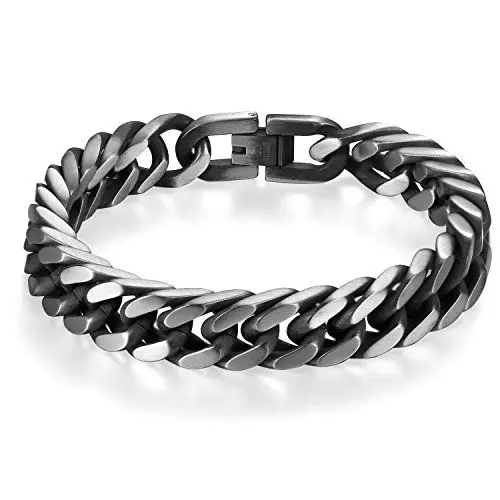 Produktbild: Flongo 12MM Edelstahl Armband Armreif Armkette Kette Armschmuck Link Handgelenk Panzerkette Silber Ton Rock Punk Biker Motorradfahrer Herren Herrenkette