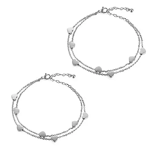 Produktbild: Flongo 2 Stück BFF Armbänder Unendlichkeitszeichen und Herz Freundschaftsarmband aus Edelstahl Silber und Roségold Armbänder für Beste Freundinnen/Schwestern/Mutter und Tochter