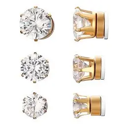Produktbild: Flongo 3 paar Damen Ohrringe kein Loch Ohrstecker Zirkonia Gestüt Ohrringe Herren Ohrstecker Silber Schwarz Gold Fake Plug ohne Loch Ohrschmuck Set für Termine, Bankette, Partys