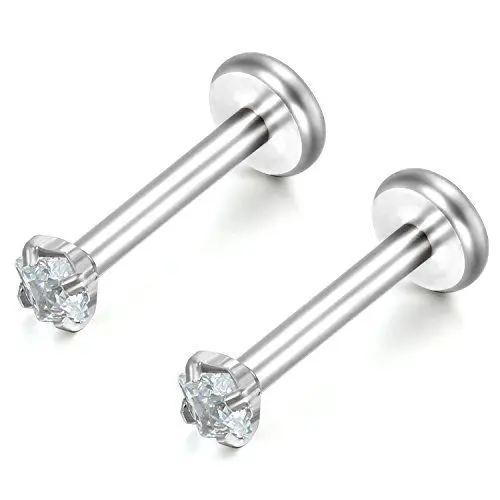 Produktbild: Flongo 10mm Edelstahl Stecker Ohrringe Ohrstecker Nasenstecker Nasenpiercing Lippen Tragus Piercing Schmuck Quadrat CZ Zirkon Zirkonia Silber Charms Herren, Damen