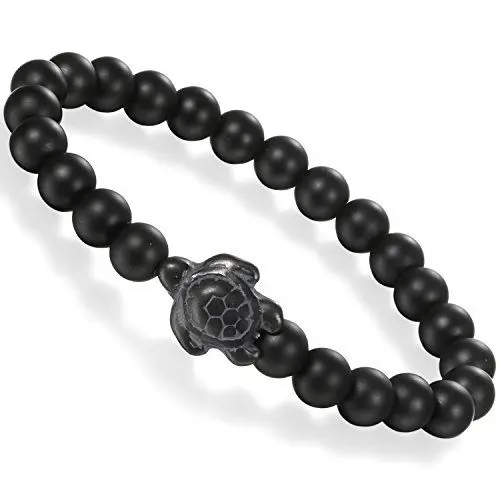 Produktbild: Flongo 8mm Energiearmband Energie Armband Armreif Link Handgelenk EnergieStein Rosenkranz Lava Buddha Gebet Schwarz Schildkröte Kugel Perle Elastisch Herren,Damen
