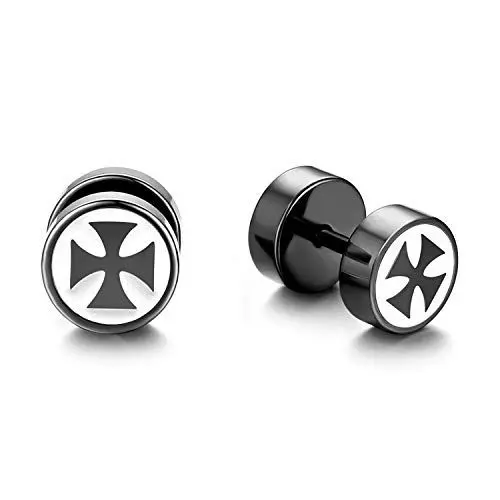 Produktbild: Flongo Damen Ohrringe 8mm Fake Tunnel Männer Ohrstecker Edelstahl Kreuz Kruzifix Ohrstecker Gestüt Stecker Ohrringe Fake Tunnel Illusion verjüngt Cheater piercing plugs Ohrschmuck Silber Gold Schwarz