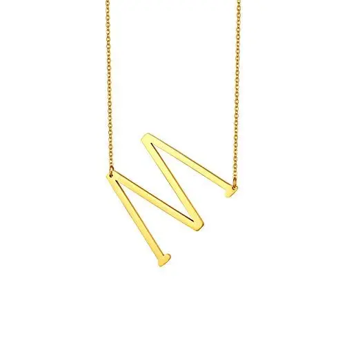 Produktbild: Flongo Damenkette Frauen Anhänger Kette Halskette aus Edelstahl Namen 26 Alphabete Buchstaben Anhänger in Gold Ton Elegant Buchstabe M