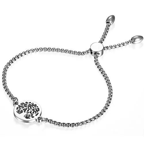 Produktbild: Flongo Edelstahl Armband Armreif Armkette Kette Silber Hohl Baum des Lebens Liebe Lieben Charm Elegant Verstellbar Einstellbar Damen Armschmuck Damenkette