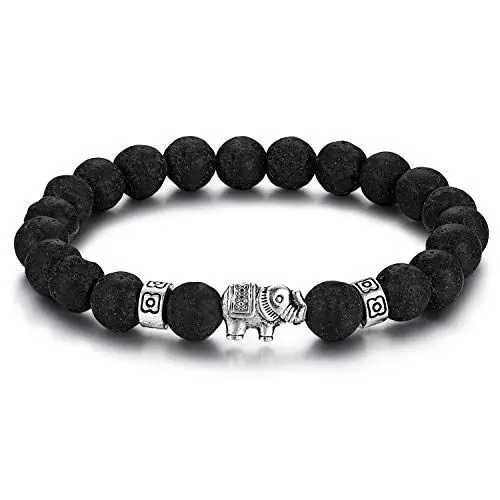 Produktbild: Flongo Energie Armband Yoga Kugelkette, Energiearmband Energie Armband Tiger-Auge Lava Silber Braun Schwarz Elefant Gebet Mala Perle Perlen Herren,Damen