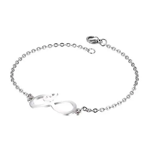 Produktbild: Flongo Fußkettchen Armband Freundschaftsarmbänder BFF Ketten, Edelstahl Armreif Armkette Fußkette Kette Silber Infinity Unendlichkeit Zeichen Symbol Lieben Elegant Damen Herz