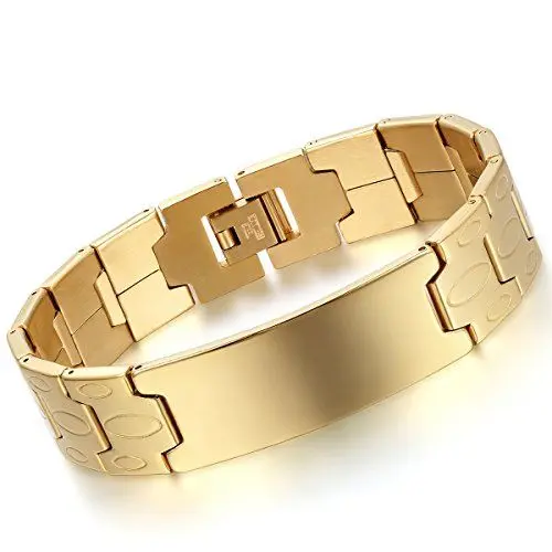 Produktbild: Flongo Groß Breit Edelstahl Armband Armreif Link Handgelenk Gold Glänzend Polisched Charme Herren