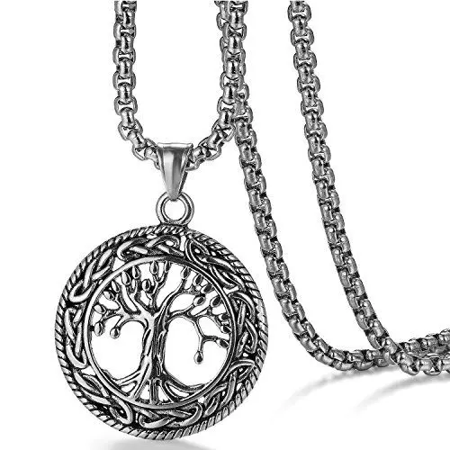 Produktbild: Flongo Halskette mit Lebensbaum Anhänger Damen Kette aus Edelstahl Baum des Lebens Kette Geschenk für Frauen und Mädchen