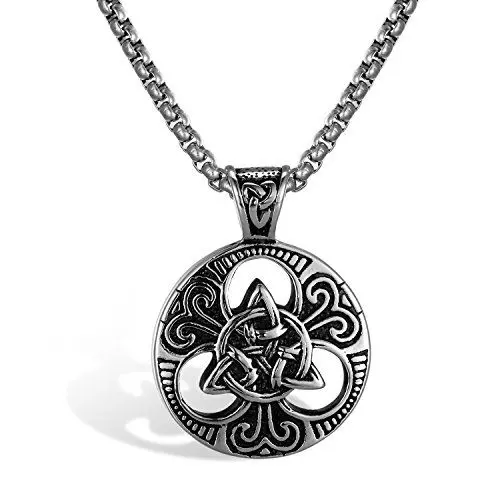 Produktbild: Flongo Herren Kette, Edelstahl Anhänger Halskette Kette Silber Schwarz Irish Celtic Knot Irischen Keltisch Knoten Rund Kreis Biker Motorradfahrer Herren Herrenkette Accessoires