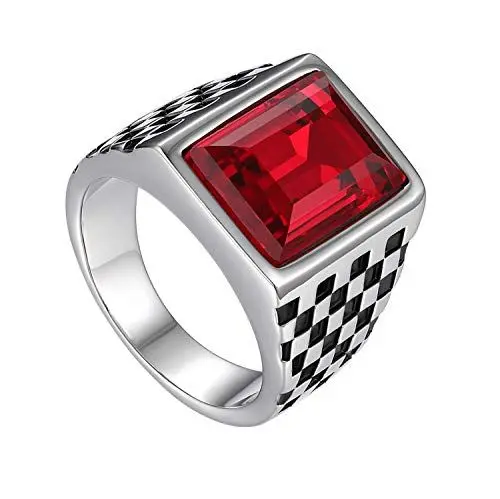 Produktbild: Flongo Herren Ring Männerring Herrenring, Breit Edelstahl Band Ring Ringe Rot Bandring Siegelring Daumenring Verlobungsringe Hochzeit mit Glas Edelsteine Herren-Accessoires Größe 57