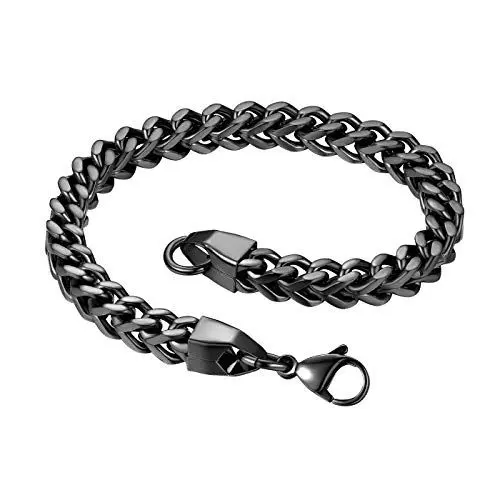 Produktbild: Flongo Herrenarmband Männer Kette Damen Armkette, Edelstahl Armband Armreif Armkette Panzerkette Schwarz Motorradfahrer Biker Frauen Herren-Accessoires
