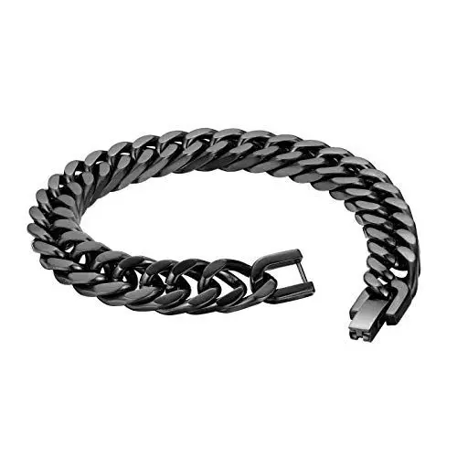 Produktbild: Flongo Herrenarmband Männer Kette Damen Armkette, Edelstahl Armband Armreif Armkette Panzerkette Schwarz Motorradfahrer Biker Rock Frauen Herren-Accessoires