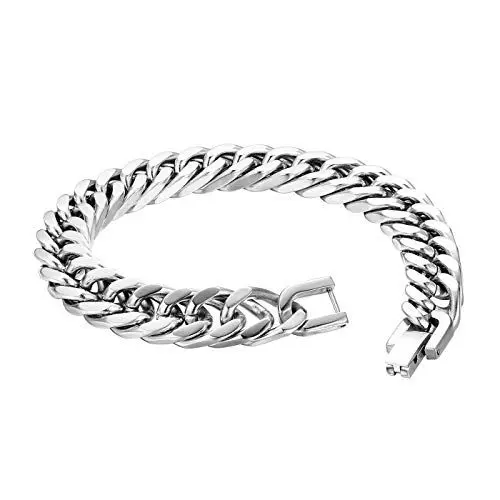 Produktbild: Flongo Herrenarmband Männer Kette Damen Armkette, Edelstahl Armband Armreif Armkette Panzerkette Silber Motorradfahrer Biker Rock Frauen Herren-Accessoires