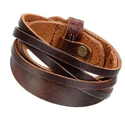 Produktbild: Flongo Lederarmband Männer Groß Armband Herren Armreif, Leder Armband Armreif Manschette Braun Verstellbar Motorradfahrer Biker Herren-Accessoires