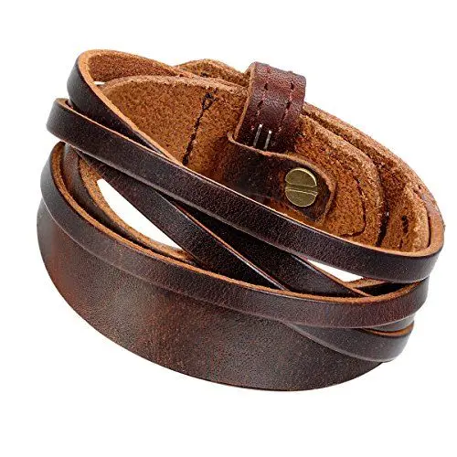 Produktbild: Flongo Lederarmband Männer Groß Armband Herren Armreif, Leder Armband Armreif Manschette Braun Verstellbar Motorradfahrer Biker Herren-Accessoires